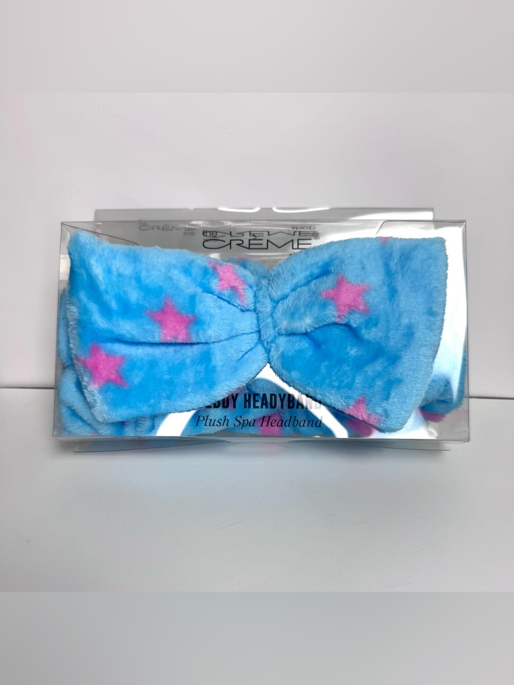 Plush Spa Creme Shop Headband - Blue with Pink Stars